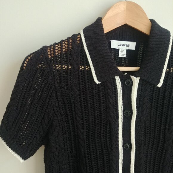 NEW WITH TAGS Jason Wu loose knit short sleeve button up sweater top Medium - Picture 1 of 14